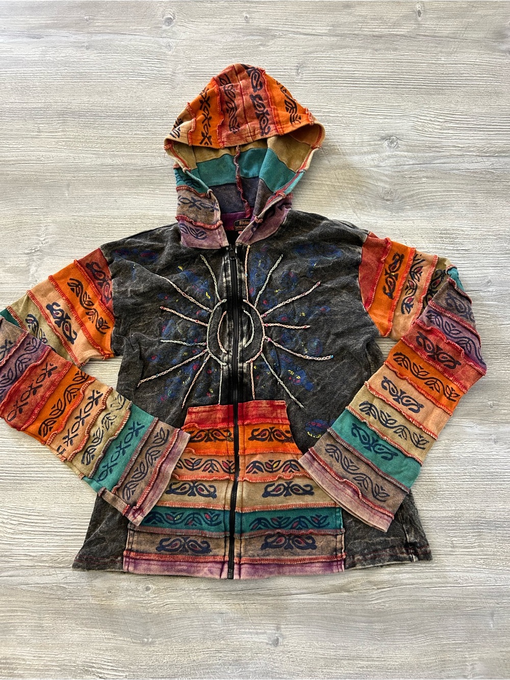 Rising International Bohemian Patchwork Sun Zip-Up Hoodie